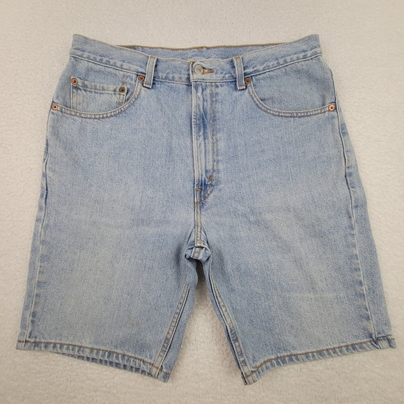 Levis 505 Shorts Mens 34‎ Blue Denim Regular Fit Zip Fly Classic Cutoff Summer - Picture 1 of 7